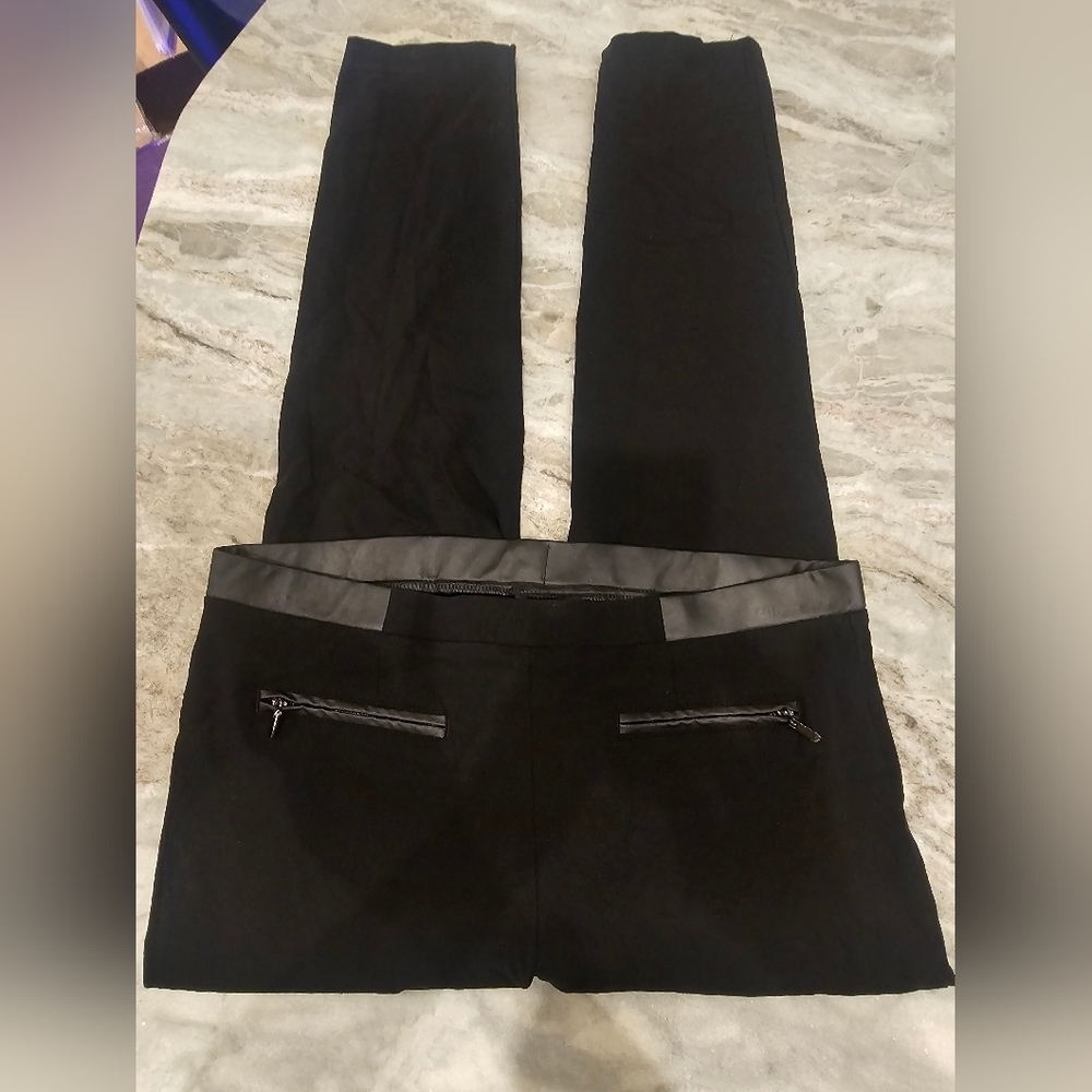 Rafaella Comfort Black Pants Women’s Size 12 Faux Leather Trim Pull-On Stretch A
